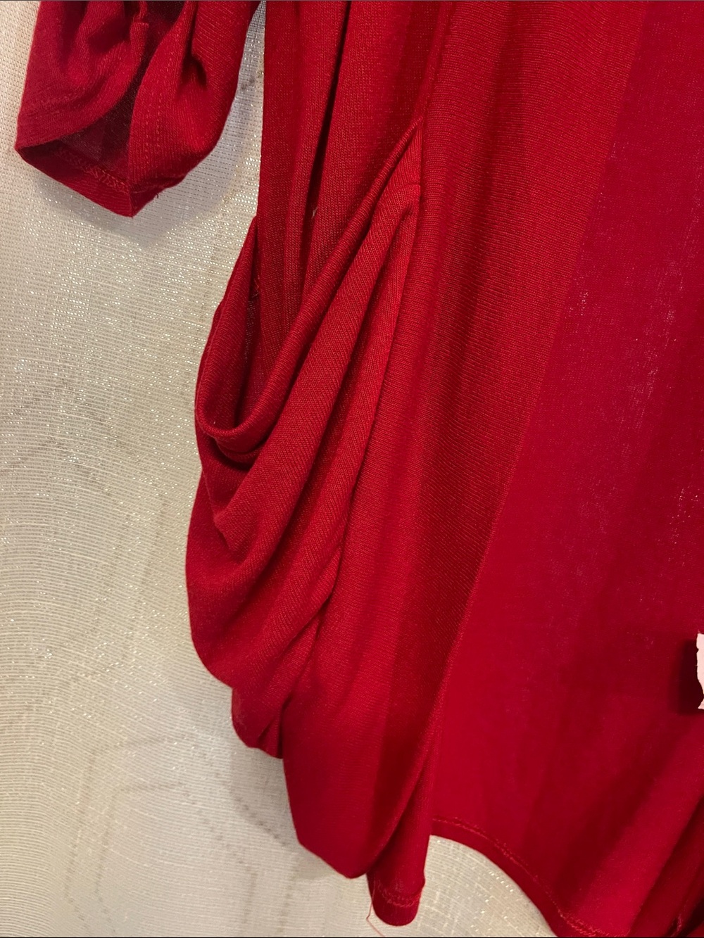 Women’s Open-Front Red Draped Cardigan - Picture 7 of 11